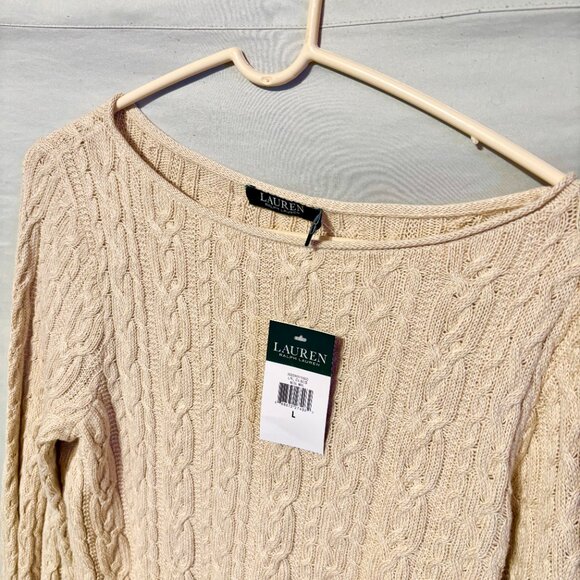 Lauren Ralph Lauren Women's Crew Neck Cream Sweater Size L NWT - Picture 6 of 11